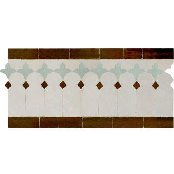 Mosaic House Moroccan tile Zanar 1-19-30 White Brown Celadon Green  zellige, mosaic, zellij, border, glaze, traditional, classic 